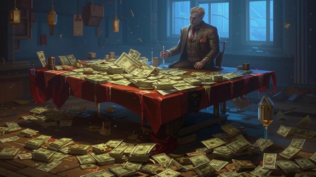 Много денег на столе.
