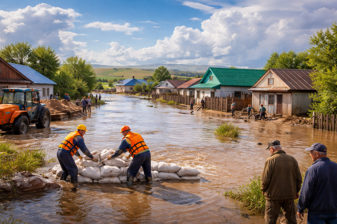 Село Жанасаз в Жамбылской области подтопило после дождей