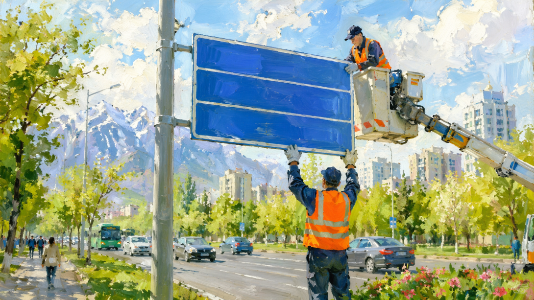 Дорожный указатель с орфографическими ошибками обнаружили в Алматы